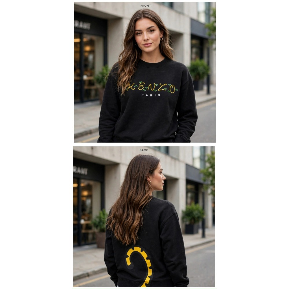 Kenzo Paris Black Bamboo Logo Tiger Tail Sweatshirt FC52SW0134ML Small